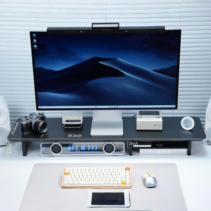 Bamboo Dual Monitor Stand Riser, 2-Tier Desk Shelf with Storage