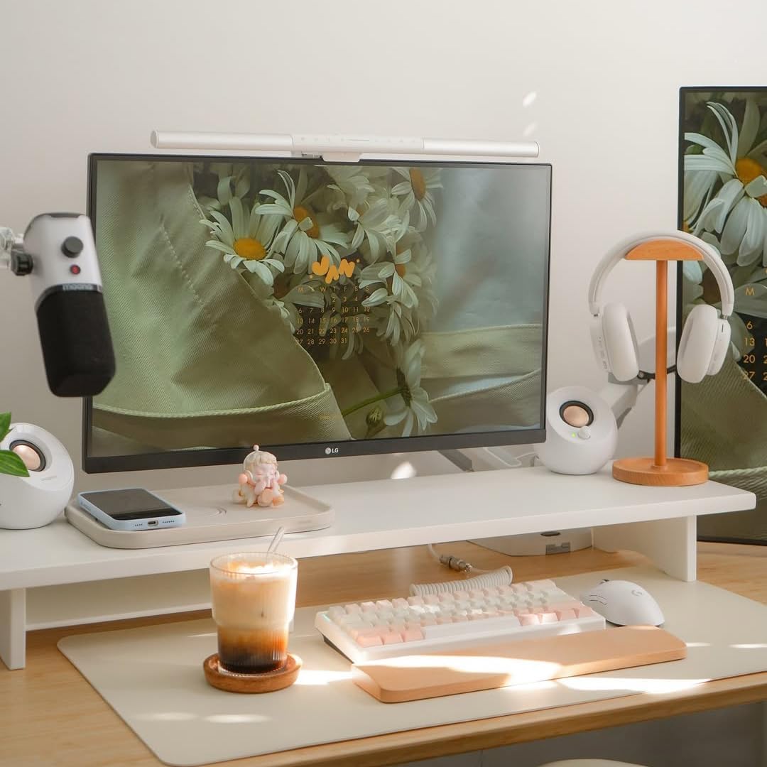 Bamboo Dual Monitor Stand Riser, 2-Tier Desk Shelf with Storage