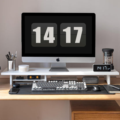 Bamboo Dual Monitor Stand Riser, 2-Tier Desk Shelf with Storage