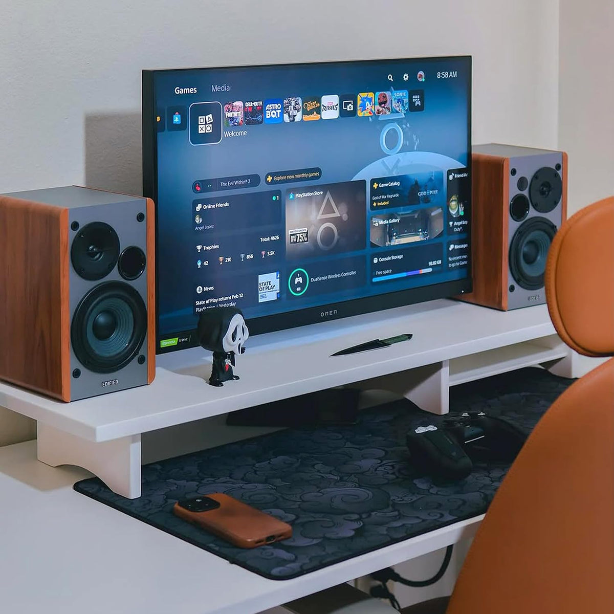 Bamboo Dual Monitor Stand Riser, 2-Tier Desk Shelf with Storage