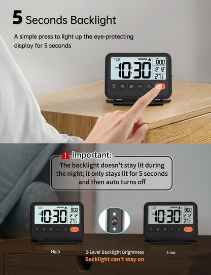 Digital Travel Alarm Clock, Battery Operated Bedroom Clock