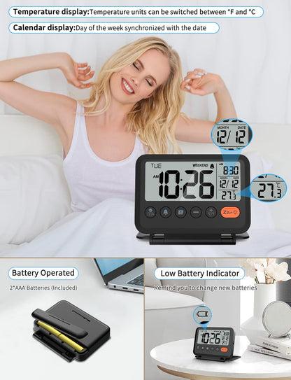 Digital Travel Alarm Clock, Battery Operated Bedroom Clock