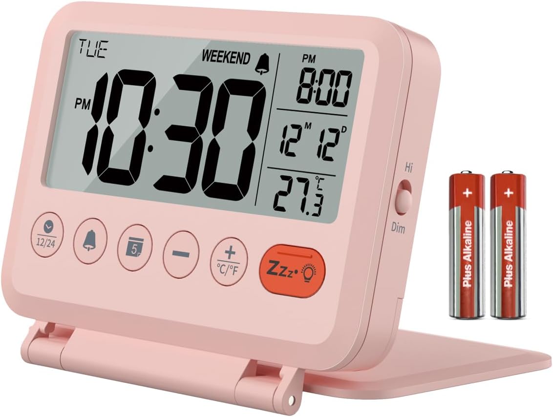 Digital Travel Alarm Clock, Battery Operated Bedroom Clock