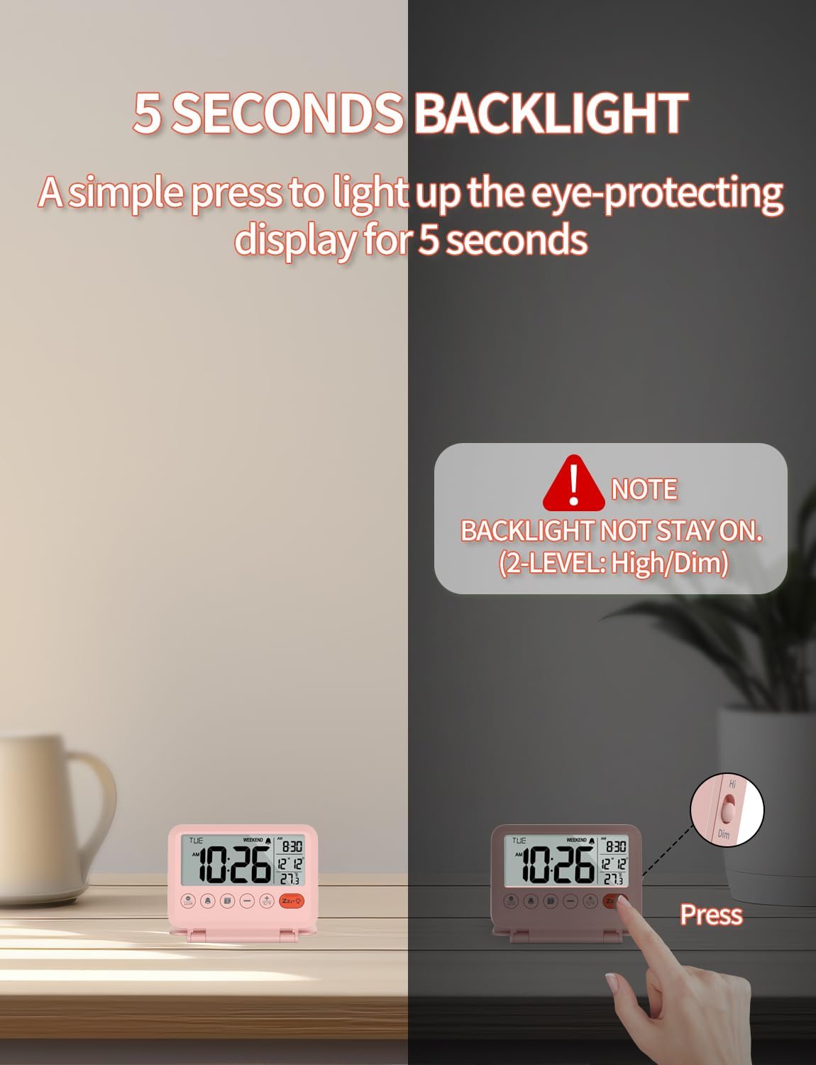 Digital Travel Alarm Clock, Battery Operated Bedroom Clock