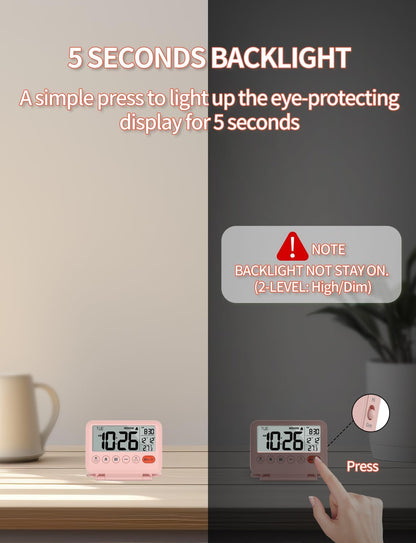 Digital Travel Alarm Clock, Battery Operated Bedroom Clock