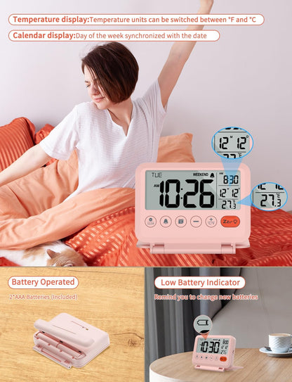 Digital Travel Alarm Clock, Battery Operated Bedroom Clock