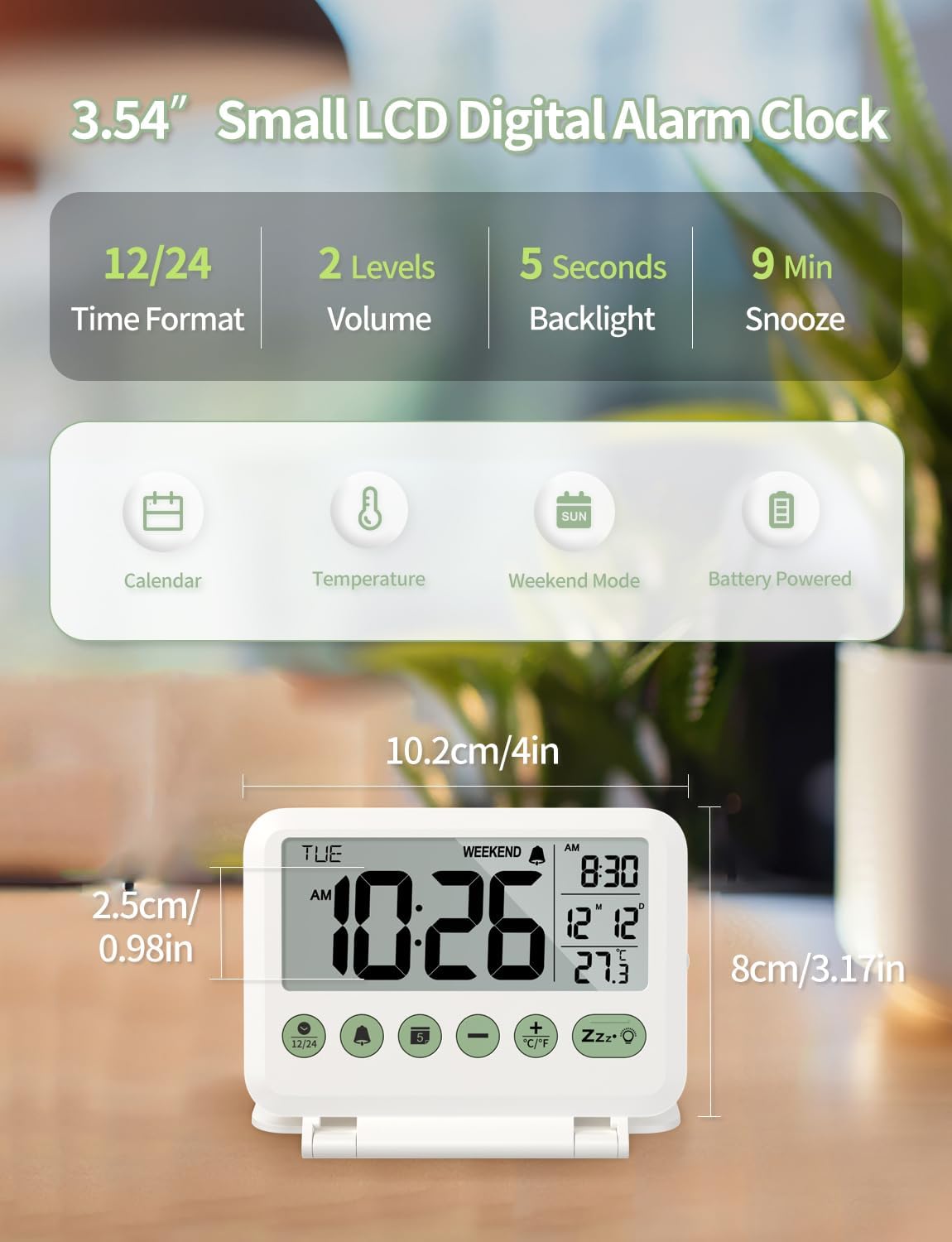 Digital Travel Alarm Clock, Battery Operated Bedroom Clock