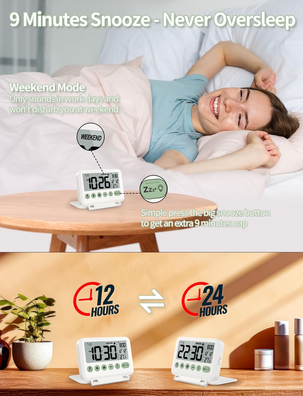 Digital Travel Alarm Clock, Battery Operated Bedroom Clock