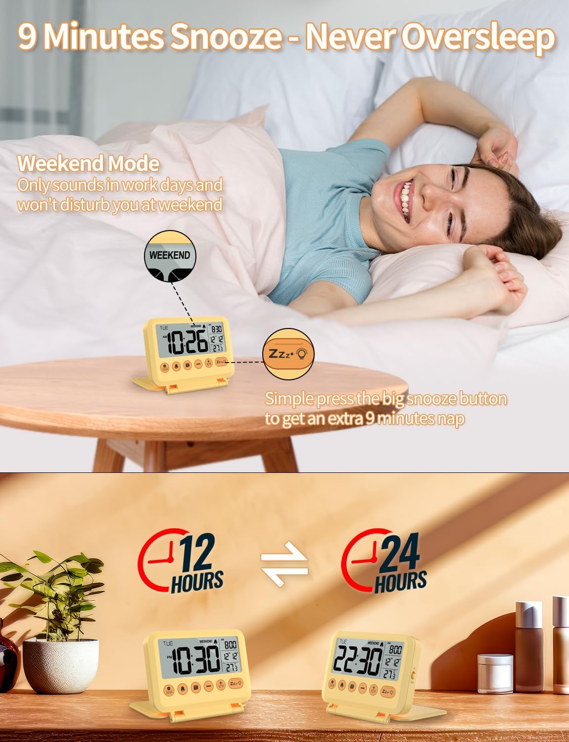 Digital Travel Alarm Clock, Battery Operated Bedroom Clock