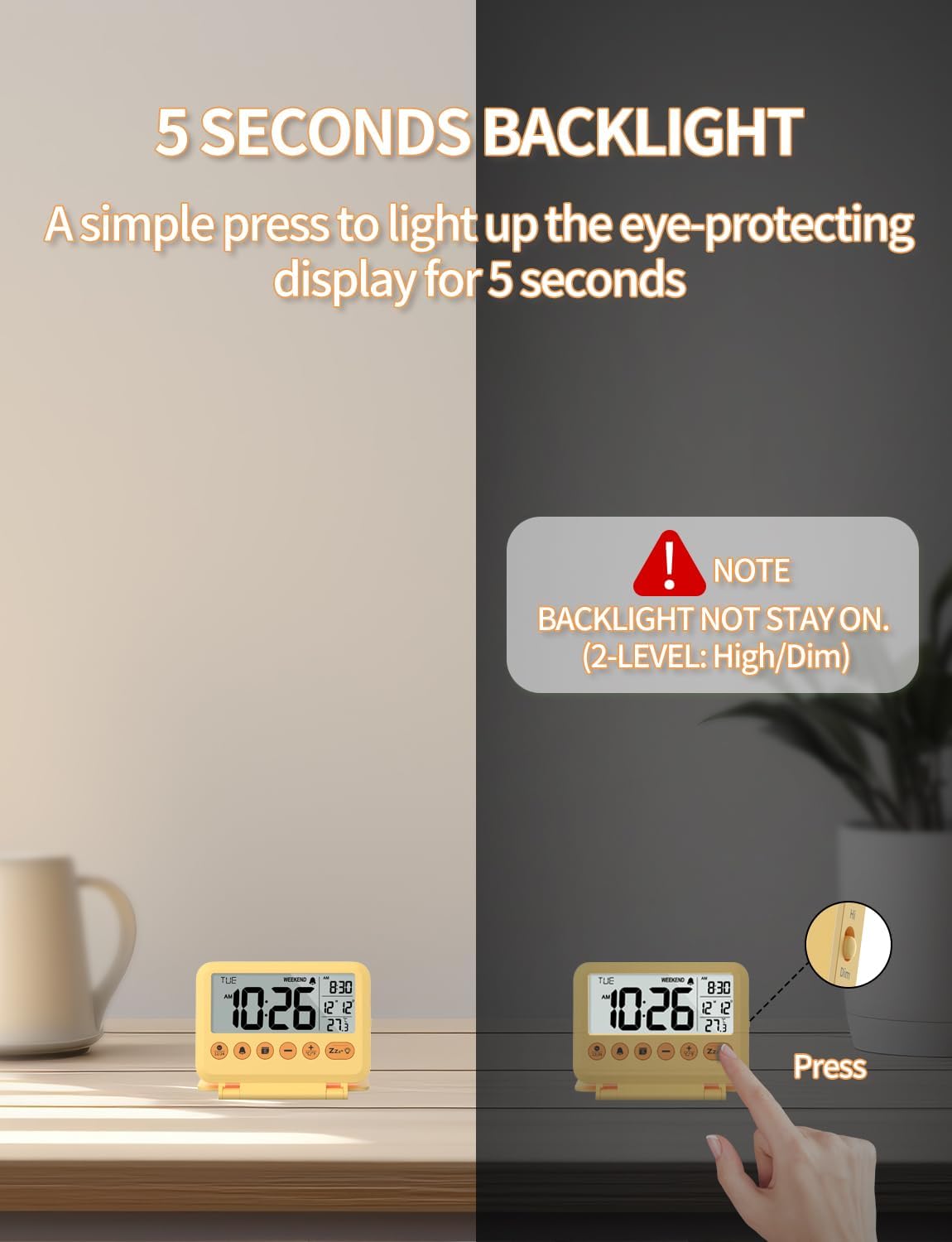Digital Travel Alarm Clock, Battery Operated Bedroom Clock