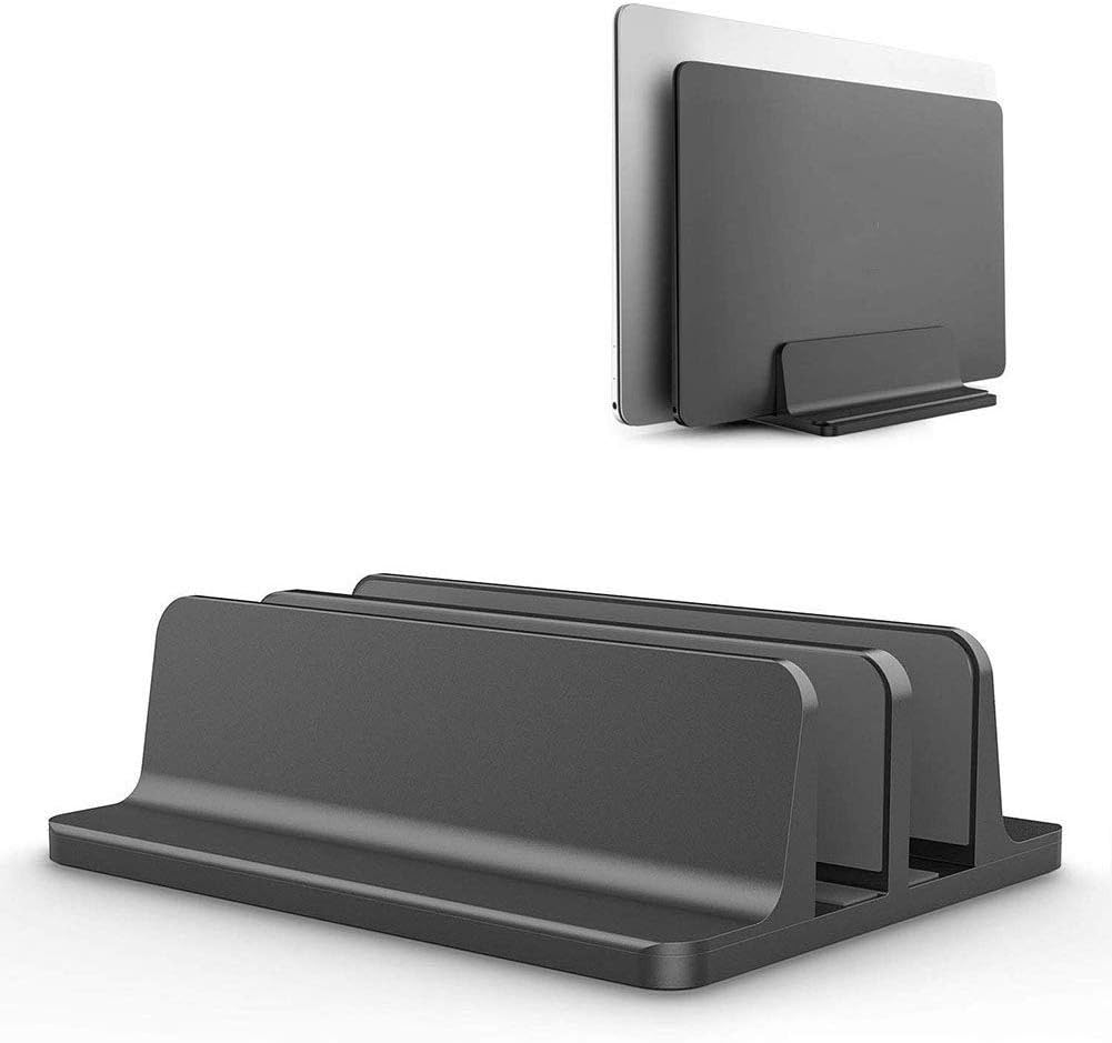 Universal Laptop Vertical Stand, Dual Desktop Adjustable Notebook Stand (up to 17.3 inches) for Samsung/HP/Dell/Chrome Book laptops (Silver)