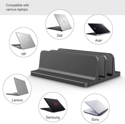 Universal Laptop Vertical Stand, Dual Desktop Adjustable Notebook Stand (up to 17.3 inches) for Samsung/HP/Dell/Chrome Book laptops (Silver)