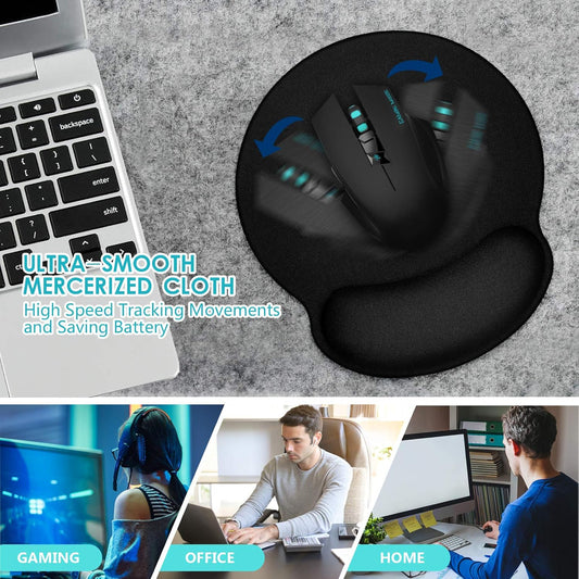 Ergonomic Mouse Pad 3 Pack with Wrist Rest Support, Round Gaming Mousepad with Smooth Surface & Non-Slip Rubber Base for Computer, Laptop, Office, Comfortable Memory Foam for Wrist Cushion