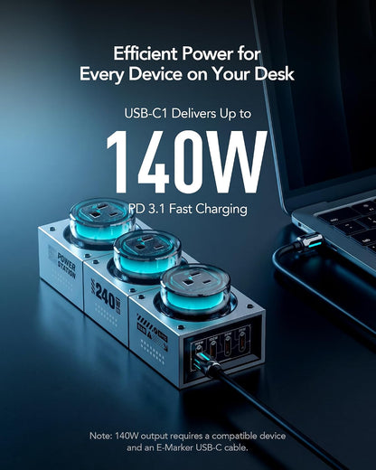 MFish E-Tank 7-in-1 Desktop Charging Station, 240W Max GaN USB-C Charger