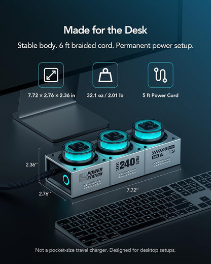 MFish E-Tank 7-in-1 Desktop Charging Station, 240W Max GaN USB-C Charger