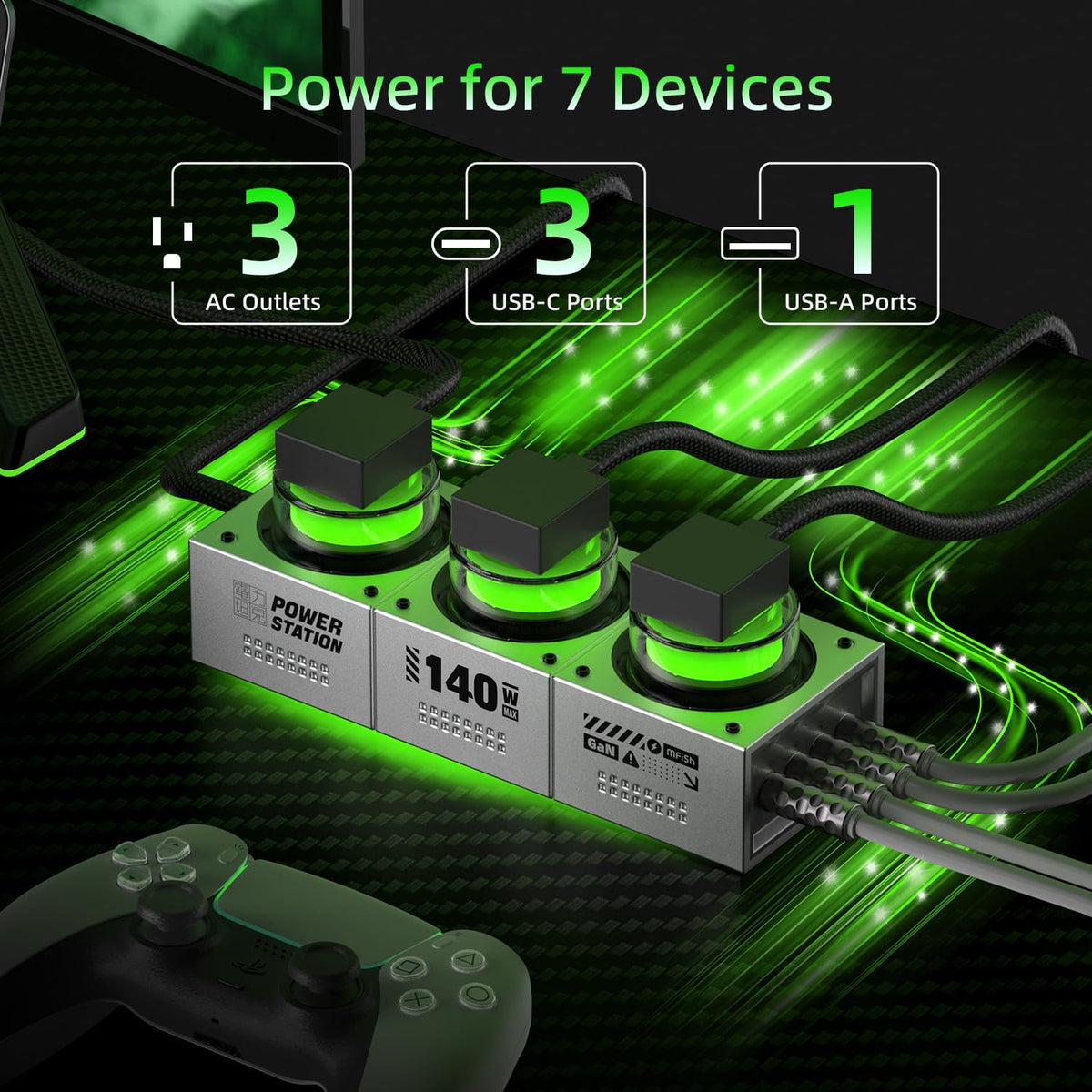 MFish E-Tank 7-in-1 Desktop Charging Station, 240W Max GaN USB-C Charger