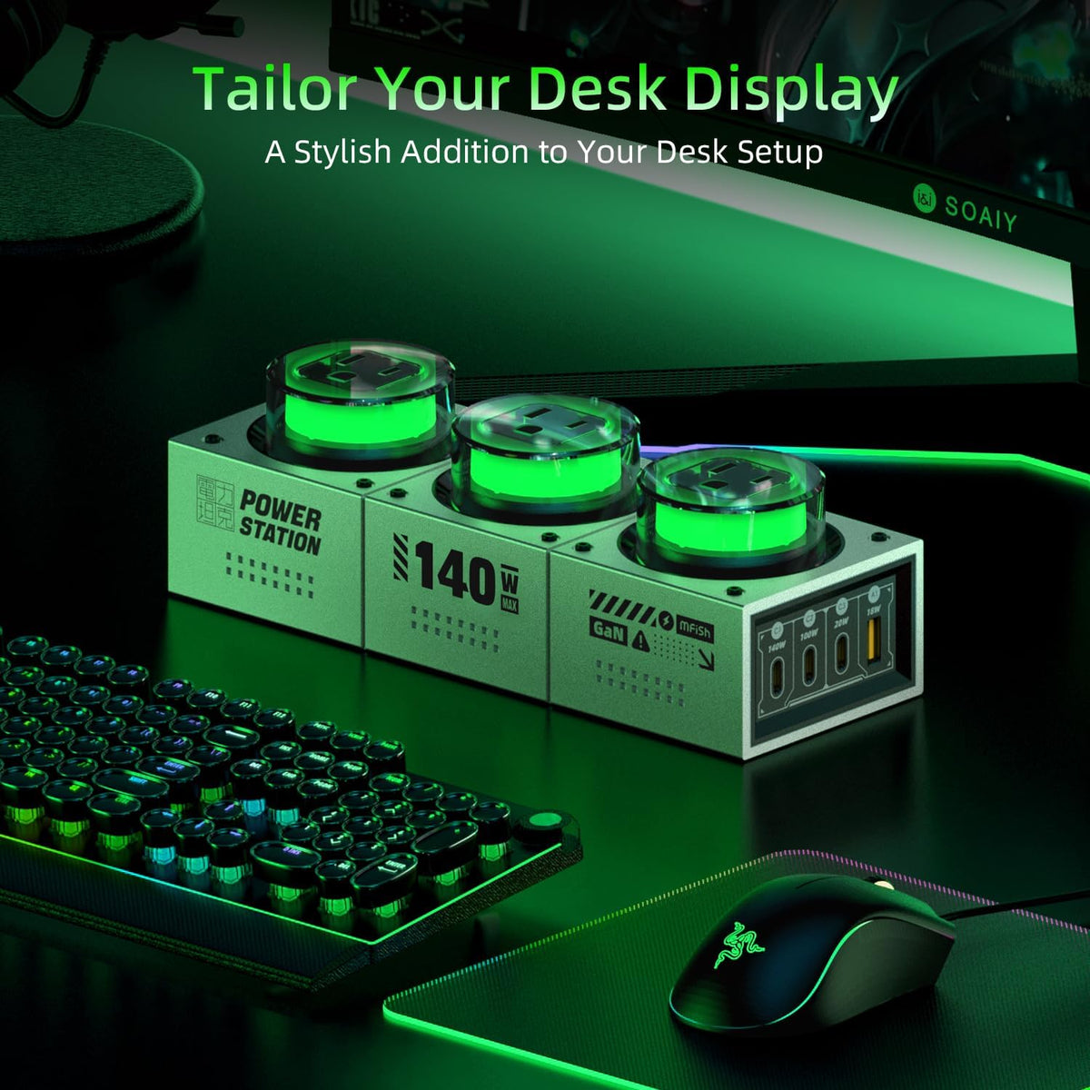 MFish E-Tank 7-in-1 Desktop Charging Station, 240W Max GaN USB-C Charger