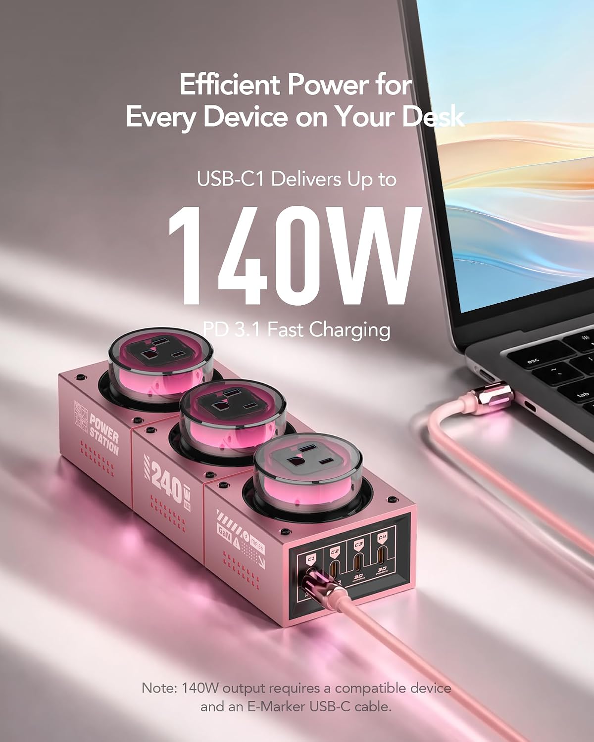 MFish E-Tank 7-in-1 Desktop Charging Station, 240W Max GaN USB-C Charger