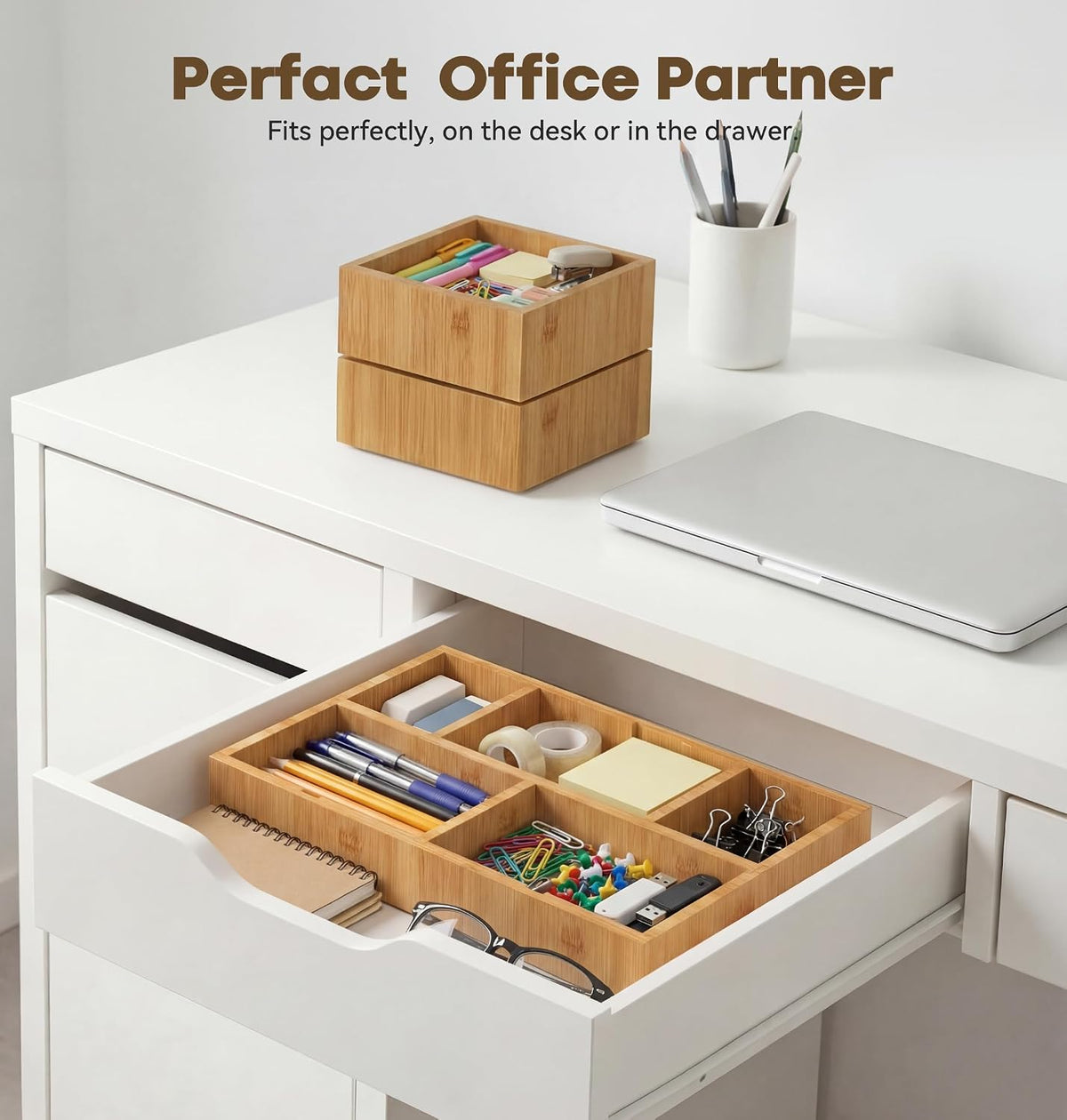 Bamboo Desk Drawer Organizer with Removable Dividers,Multi-Use Office Drawer Organizer Tray,Junk Drawer Organizers for Office,School,Kitchen,Makeup Supply（Original）
