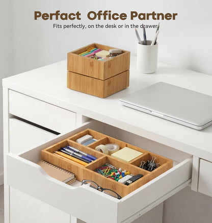 Bamboo Desk Drawer Organizer with Removable Dividers,Multi-Use Office Drawer Organizer Tray,Junk Drawer Organizers for Office,School,Kitchen,Makeup Supply（Original）