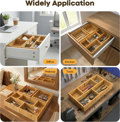 Bamboo Desk Drawer Organizer with Removable Dividers,Multi-Use Office Drawer Organizer Tray,Junk Drawer Organizers for Office,School,Kitchen,Makeup Supply（Original）