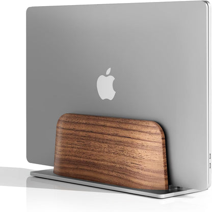 Vertical Laptop Stand, Minimalist Wood Holder for MacBook, Walnut