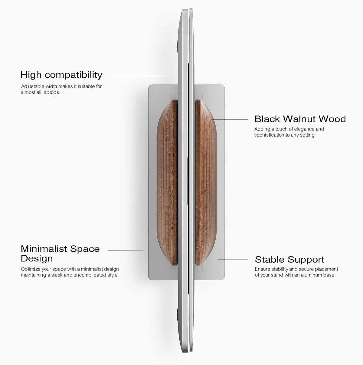 Vertical Laptop Stand, Minimalist Wood Holder for MacBook, Walnut