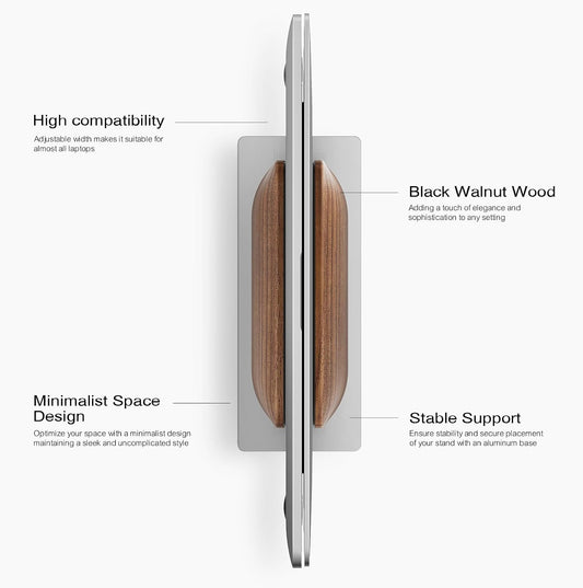 Vertical Laptop Stand, Minimalist Wood Holder for MacBook, Walnut