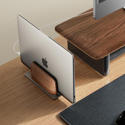 Vertical Laptop Stand, Minimalist Wood Holder for MacBook, Walnut