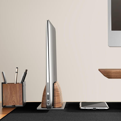 Vertical Laptop Stand, Minimalist Wood Holder for MacBook, Walnut