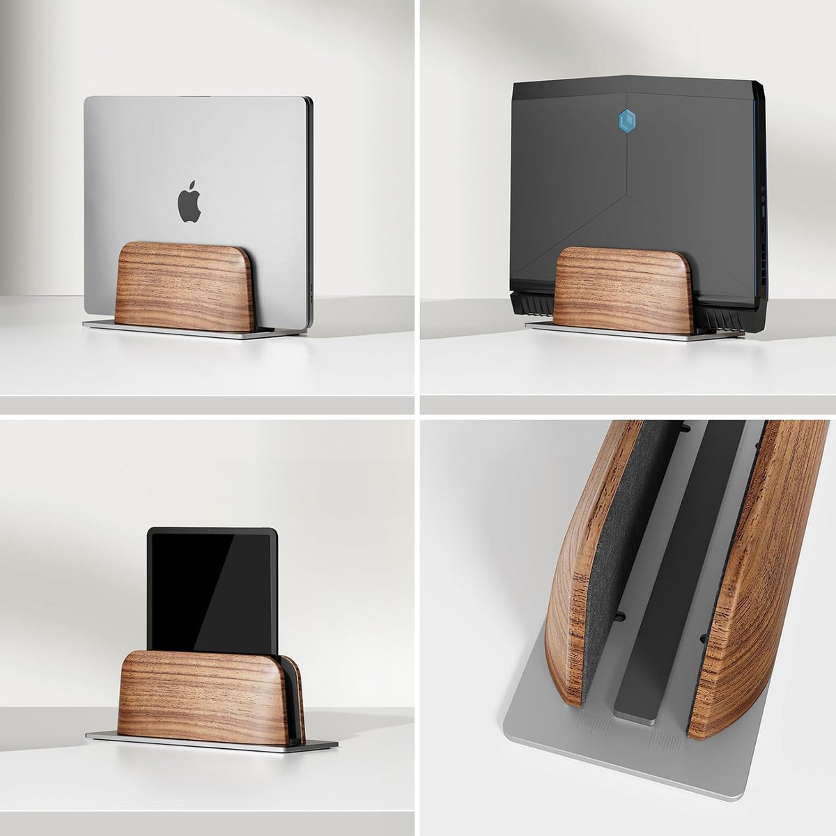 Vertical Laptop Stand, Minimalist Wood Holder for MacBook, Walnut
