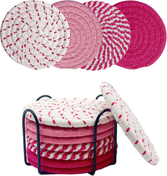 8 Pack Pink Coasters for Desk, Cute Coaster Set, Absorbent Drink Coasters