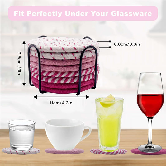 8 Pack Pink Coasters for Desk, Cute Coaster Set, Absorbent Drink Coasters