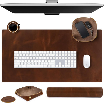Leather Desk Pad Set Real Leather Desk Mat Thick (3mm) Double Layer (32x16) Cover Blotter Desk Protector Large Computer Mat for Keyboard Mouse Pad Table Laptop Mat Office Accessories Antique