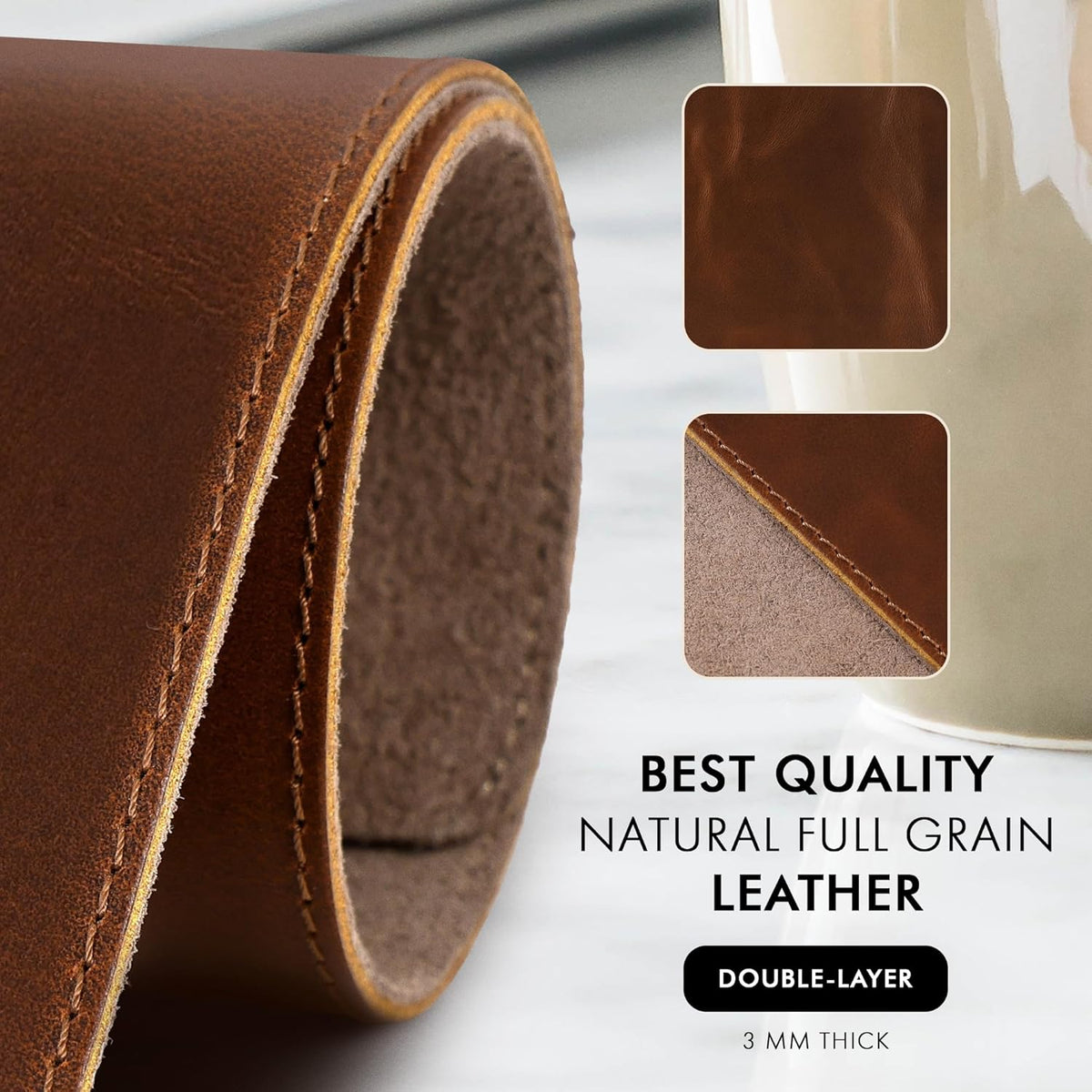 Leather Desk Pad Set Real Leather Desk Mat Thick (3mm) Double Layer (32x16) Cover Blotter Desk Protector Large Computer Mat for Keyboard Mouse Pad Table Laptop Mat Office Accessories Antique