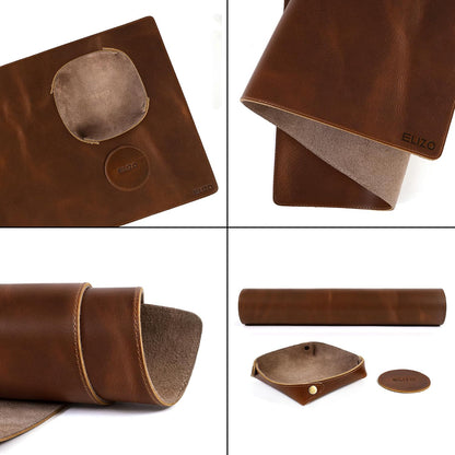 Leather Desk Pad Set Real Leather Desk Mat Thick (3mm) Double Layer (32x16) Cover Blotter Desk Protector Large Computer Mat for Keyboard Mouse Pad Table Laptop Mat Office Accessories Antique