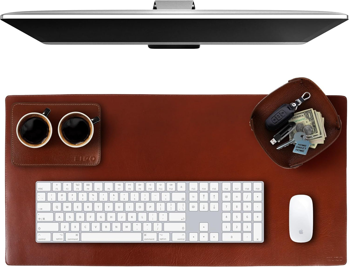 Leather Desk Pad Set Real Leather Desk Mat Thick (3mm) Double Layer (32x16) Cover Blotter Desk Protector Large Computer Mat for Keyboard Mouse Pad Table Laptop Mat Office Accessories Antique