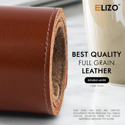 Leather Desk Pad Set Real Leather Desk Mat Thick (3mm) Double Layer (32x16) Cover Blotter Desk Protector Large Computer Mat for Keyboard Mouse Pad Table Laptop Mat Office Accessories Antique