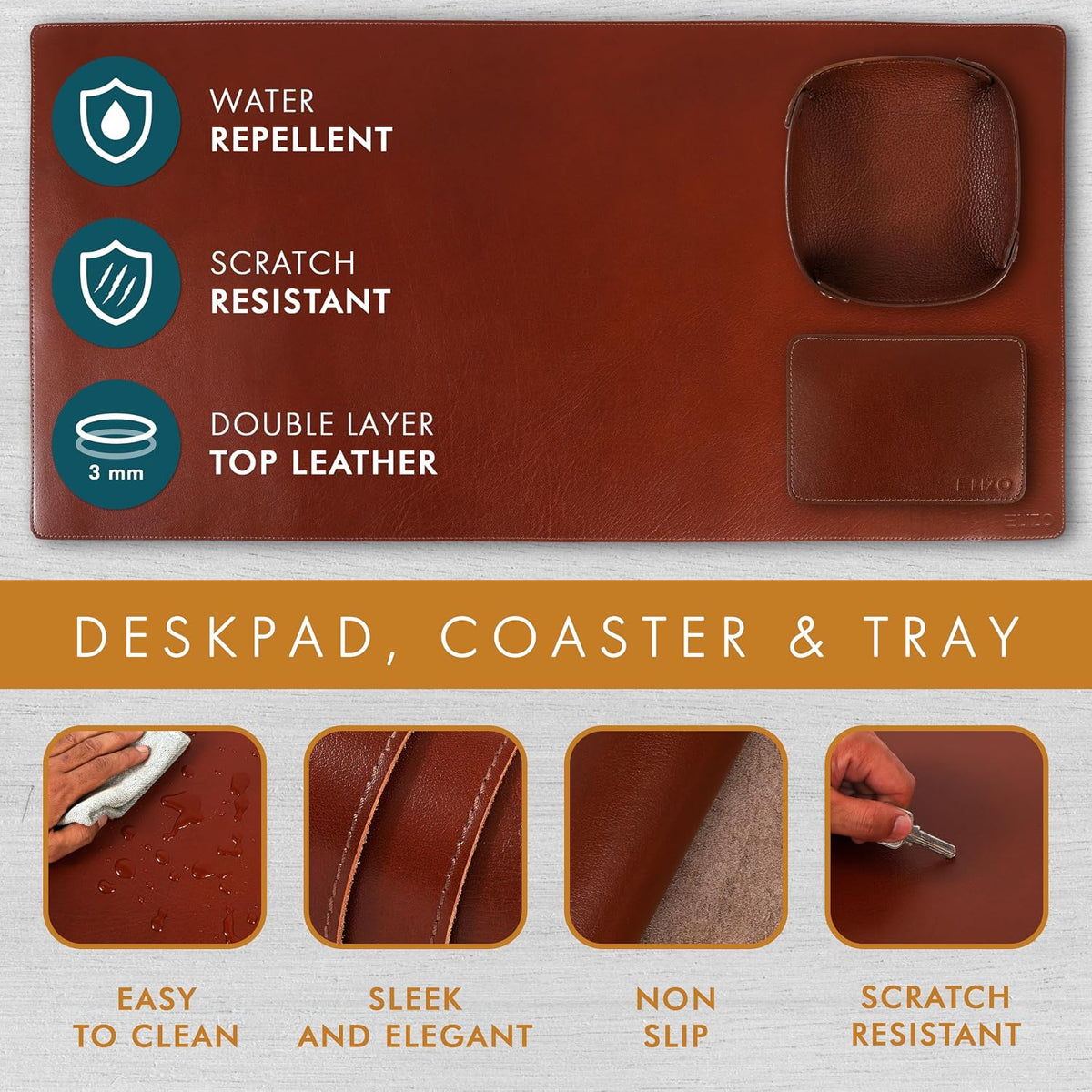 Leather Desk Pad Set Real Leather Desk Mat Thick (3mm) Double Layer (32x16) Cover Blotter Desk Protector Large Computer Mat for Keyboard Mouse Pad Table Laptop Mat Office Accessories Antique