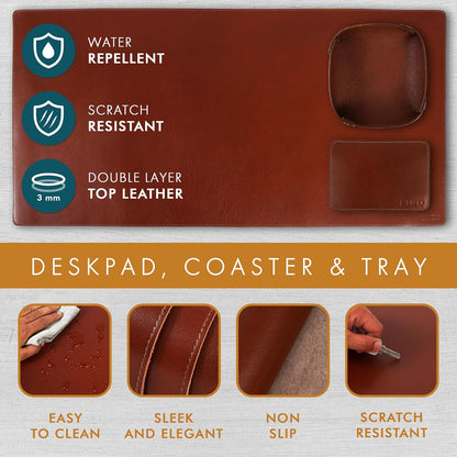 Leather Desk Pad Set Real Leather Desk Mat Thick (3mm) Double Layer (32x16) Cover Blotter Desk Protector Large Computer Mat for Keyboard Mouse Pad Table Laptop Mat Office Accessories Antique