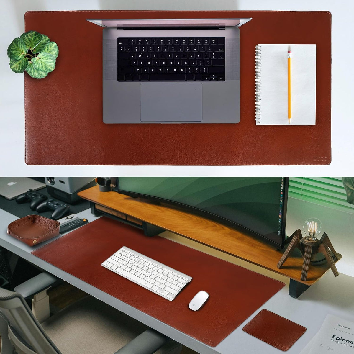 Leather Desk Pad Set Real Leather Desk Mat Thick (3mm) Double Layer (32x16) Cover Blotter Desk Protector Large Computer Mat for Keyboard Mouse Pad Table Laptop Mat Office Accessories Antique