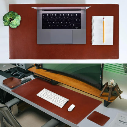 Leather Desk Pad Set Real Leather Desk Mat Thick (3mm) Double Layer (32x16) Cover Blotter Desk Protector Large Computer Mat for Keyboard Mouse Pad Table Laptop Mat Office Accessories Antique