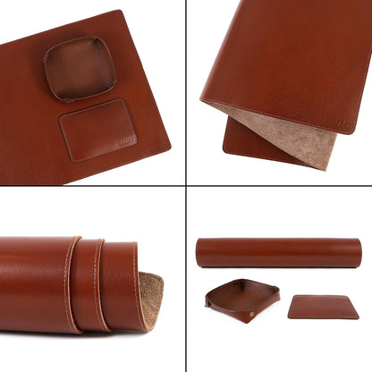 Leather Desk Pad Set Real Leather Desk Mat Thick (3mm) Double Layer (32x16) Cover Blotter Desk Protector Large Computer Mat for Keyboard Mouse Pad Table Laptop Mat Office Accessories Antique
