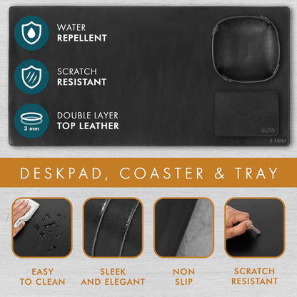 Leather Desk Pad Set Real Leather Desk Mat Thick (3mm) Double Layer (32x16) Cover Blotter Desk Protector Large Computer Mat for Keyboard Mouse Pad Table Laptop Mat Office Accessories Antique