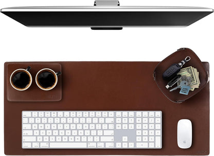 Leather Desk Pad Set Real Leather Desk Mat Thick (3mm) Double Layer (32x16) Cover Blotter Desk Protector Large Computer Mat for Keyboard Mouse Pad Table Laptop Mat Office Accessories Antique