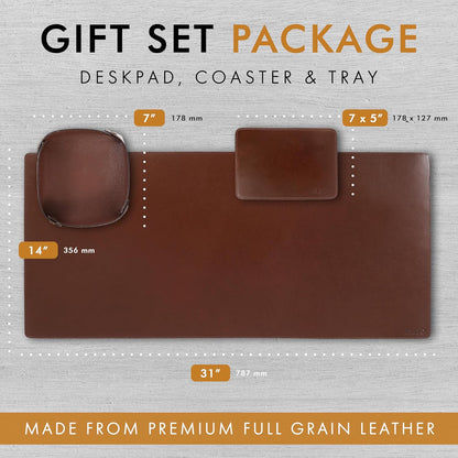 Leather Desk Pad Set Real Leather Desk Mat Thick (3mm) Double Layer (32x16) Cover Blotter Desk Protector Large Computer Mat for Keyboard Mouse Pad Table Laptop Mat Office Accessories Antique