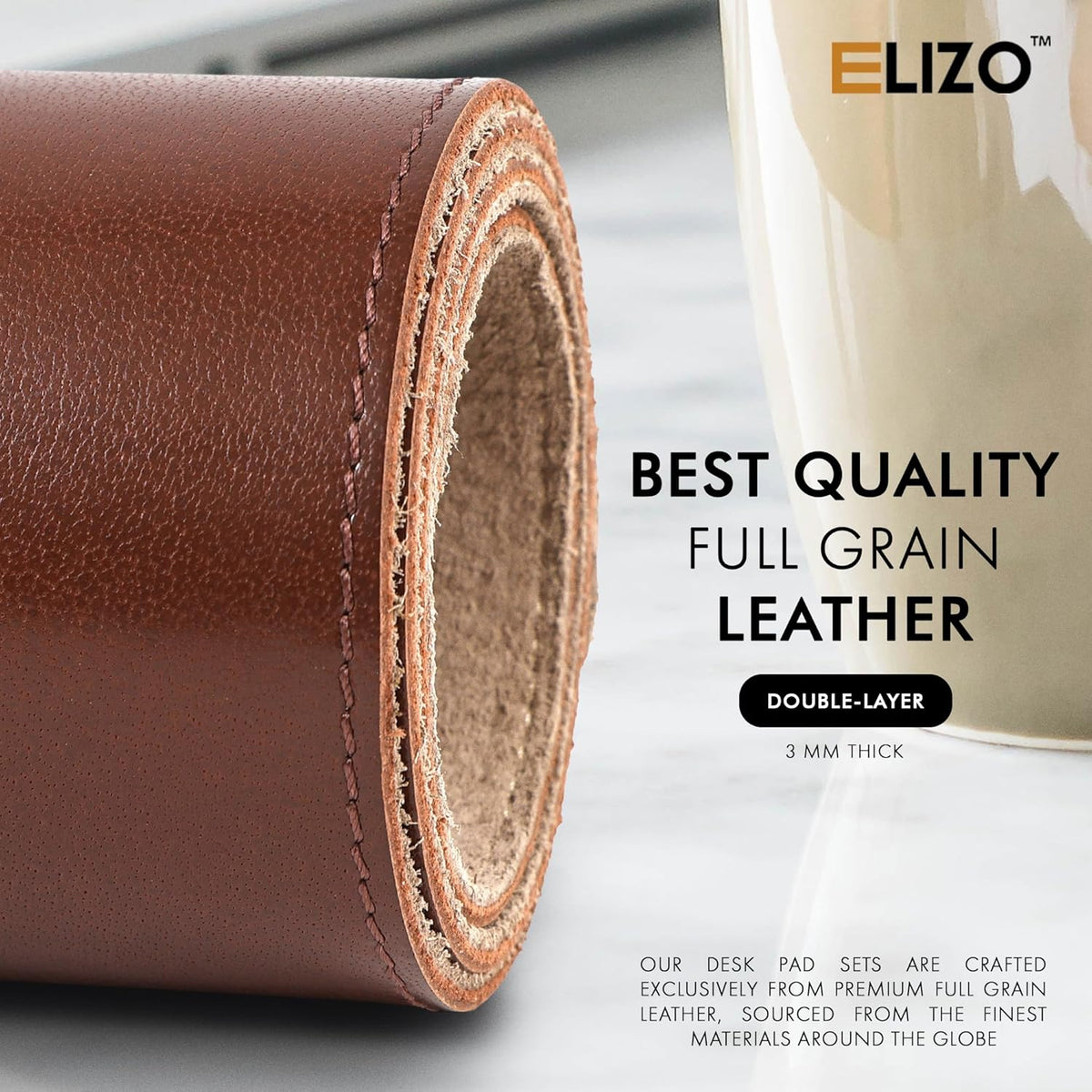 Leather Desk Pad Set Real Leather Desk Mat Thick (3mm) Double Layer (32x16) Cover Blotter Desk Protector Large Computer Mat for Keyboard Mouse Pad Table Laptop Mat Office Accessories Antique
