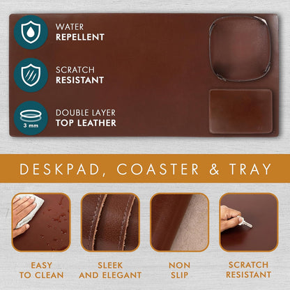 Leather Desk Pad Set Real Leather Desk Mat Thick (3mm) Double Layer (32x16) Cover Blotter Desk Protector Large Computer Mat for Keyboard Mouse Pad Table Laptop Mat Office Accessories Antique