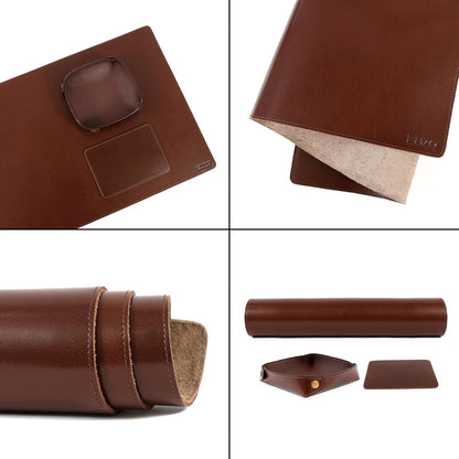 Leather Desk Pad Set Real Leather Desk Mat Thick (3mm) Double Layer (32x16) Cover Blotter Desk Protector Large Computer Mat for Keyboard Mouse Pad Table Laptop Mat Office Accessories Antique