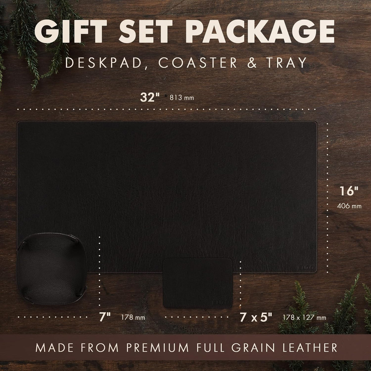 Leather Desk Pad Set Real Leather Desk Mat Thick (3mm) Double Layer (32x16) Cover Blotter Desk Protector Large Computer Mat for Keyboard Mouse Pad Table Laptop Mat Office Accessories Antique